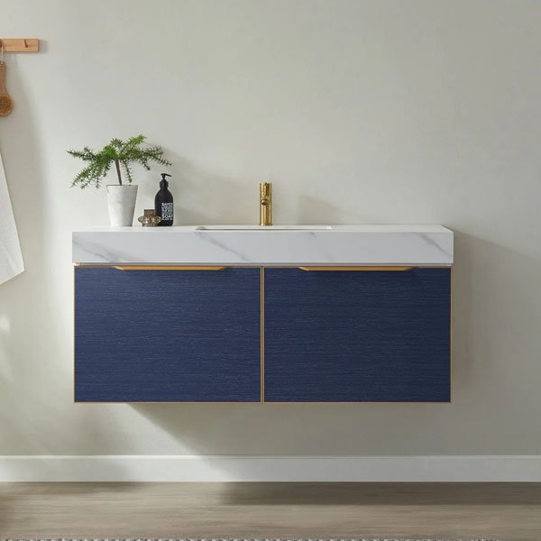 White Sintered Stone Countertop and Undermount Single Sink - Classic blue